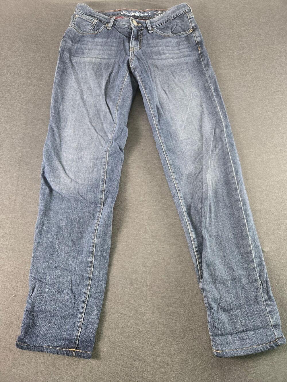 Eddie Bauer Jeans Womens 0 Blue Flannel Lined Boyfriend Relaxed Denim Pants